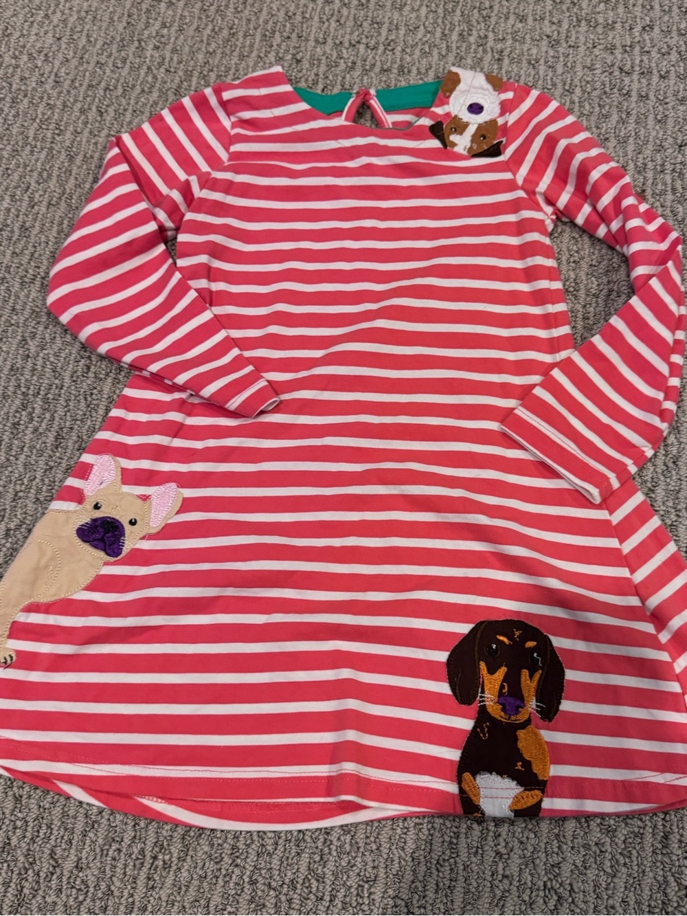 Girls Pink & White Striped Dog Applique Dress